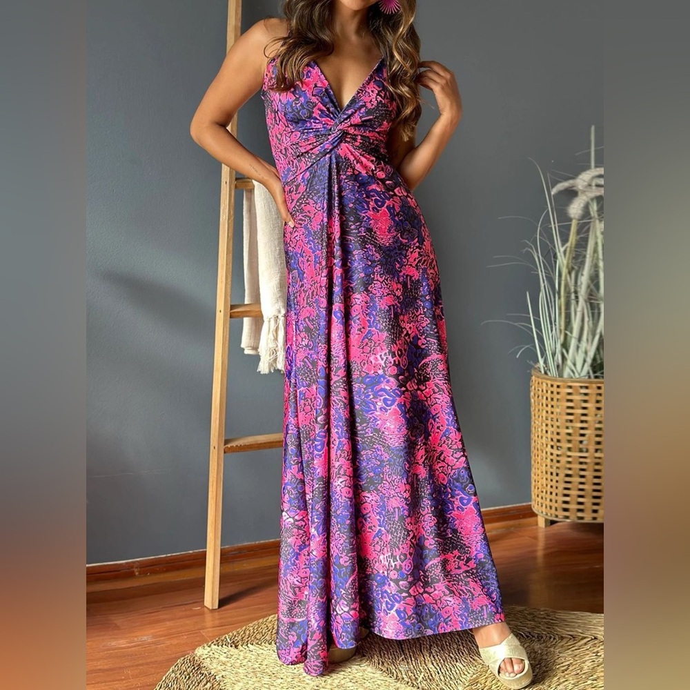Elegant Pink and Purple Sleeveless Maxi Dress
